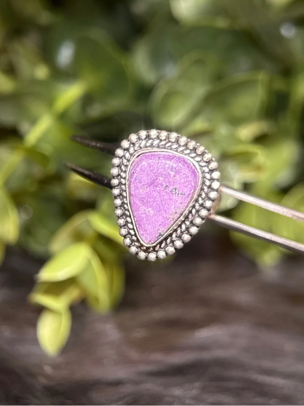 Purple‎ Teardrop Stone Silver 925 Beaded Ring